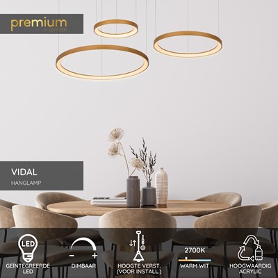 Lucide VIDAL - Hanglamp - Ø 78 cm - LED Dimb. - 1x120W 2700K - Mat Goud / Messing | Premium
